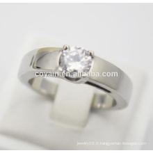 Vente en gros anneau de doigt en acier inoxydable 316L en acier inoxydable avec anneaux de mariage en pierre de cristal